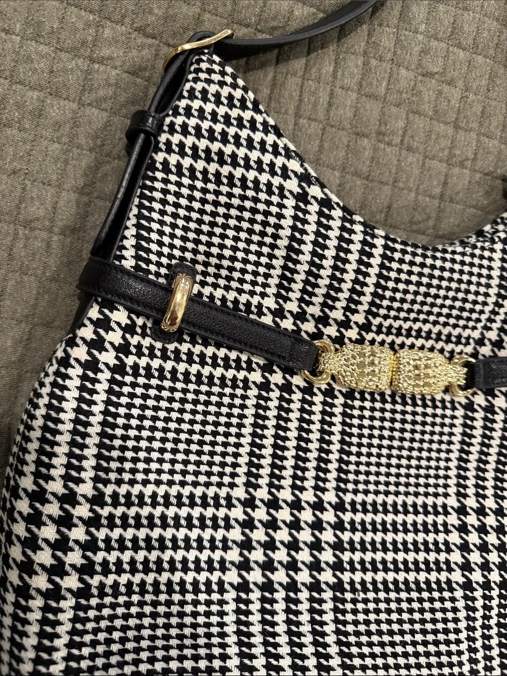 Talbots Black & White Houndstooth Shoulder Bag with Gold Accents NWOT